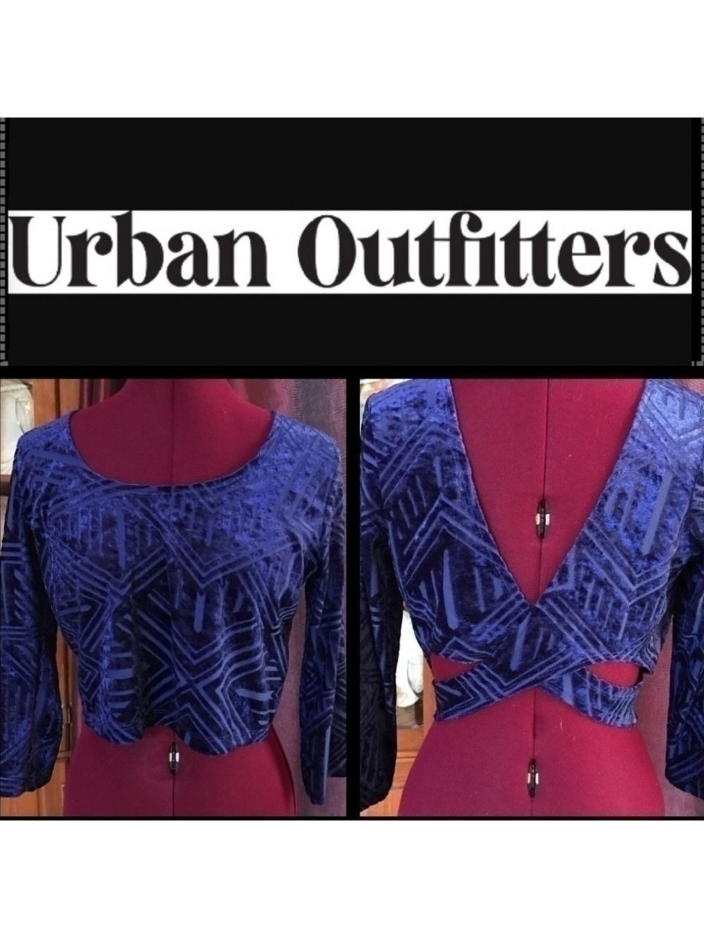 NWOT Urban Outfitters Long Sleeve Middie Top Sparkle and Fade Cross back